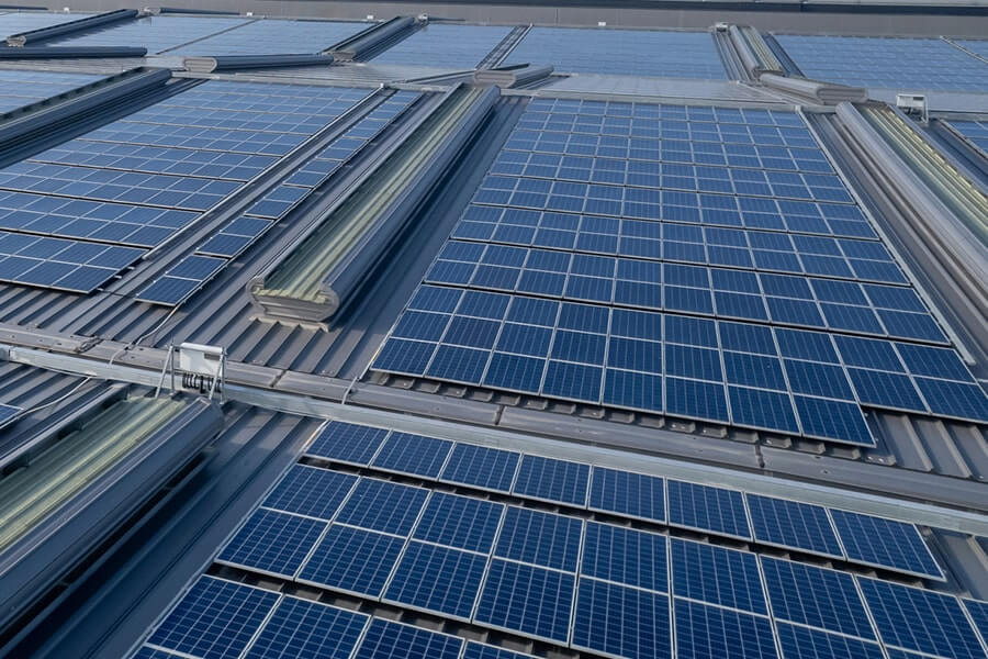 Solar Panels on a Roof near a Marina